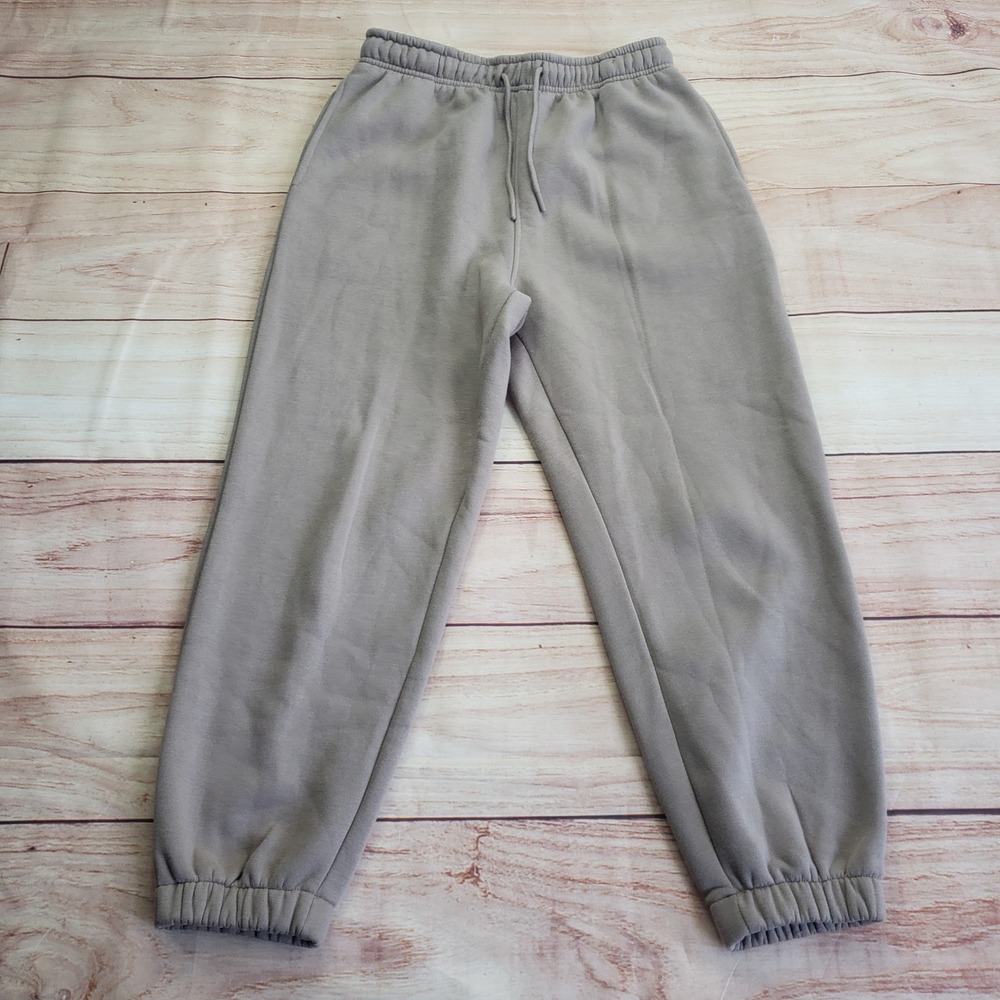 Mono B Fleece Lined Joggers Women Small Taupe Grey Sweatpants KP11620 Athleisure